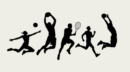 Obraz premium Dynamic Sports Silhouettes: Capturing the fluidity and energy of diverse sports, this silhouette composition showcases athletes in action across a range of disciplines. 