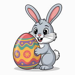 Obraz premium Happy Easter bunny holding a large, colorful decorated egg, festive spring celebration