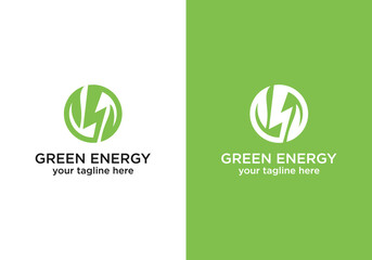 Green energy vector design, green energy logo design template with leaves and lightning bolt on vector design