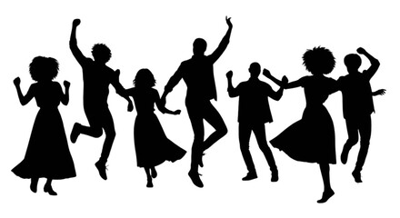 Obraz premium Group of people dancing joyfully isolated on transparent background