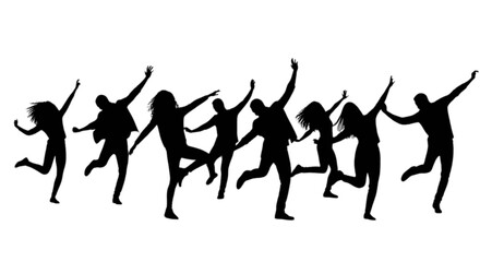 Group of people dancing silhouettes isolated on transparent background