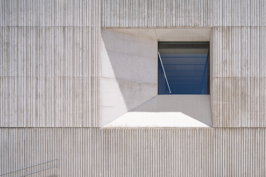 Brutalist window in a sports complex exterior