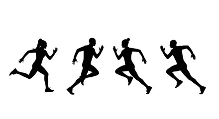 Fototapeta premium Silhouettes of runners in motion isolated on transparent background
