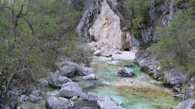 Mountain stream in rocky gorge aerial view