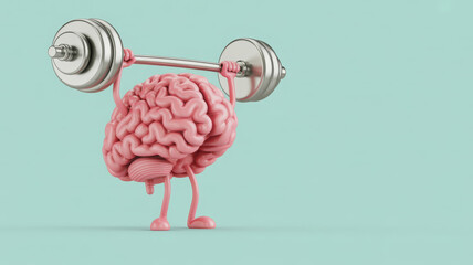 Three dimensional render of human brain lifting weights 
