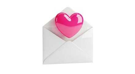 A white envelope with a pink heart on a black background on transparent background