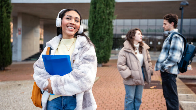 Students on a university campus embracing the future