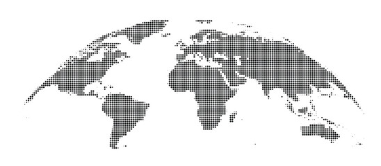 Black and white pixelated world map on with grid pattern © Muaz