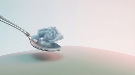 Soft pastel spoon with blue ice cream swirl on surface