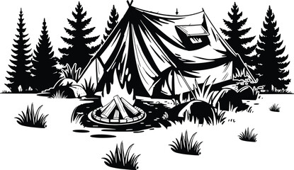 High-quality hiking vector illustration perfect for outdoor adventure, camping, travel branding, t-shirt design and digital projects.