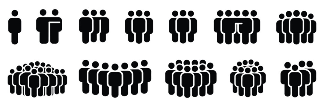 People 1 2 3 4 5 6 7 8 9 10 Icon Crowd Signs, participants, group, team, meeting, organization, community, population, audience, members, discussion, assembly, interview vector illustration.