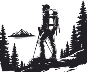 Professional hiking camping vector artwork for outdoor recreation, nature travel and adventure themed designs.