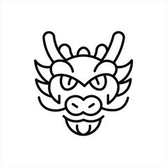 Dragon head with fierce expression and horns on white