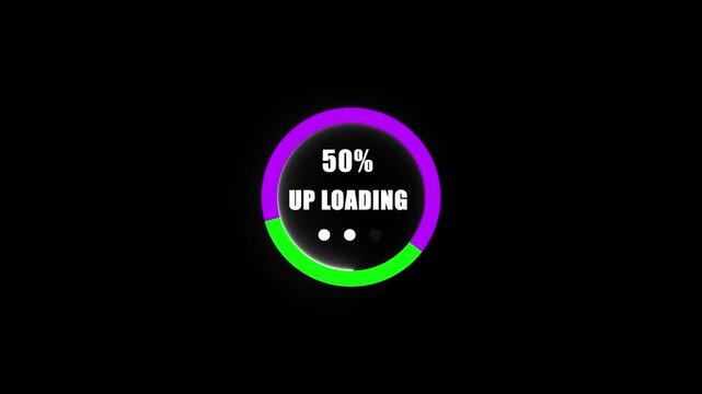 Glowing Circular Up Loading Progress Bar at 100 Percent on Black Background
