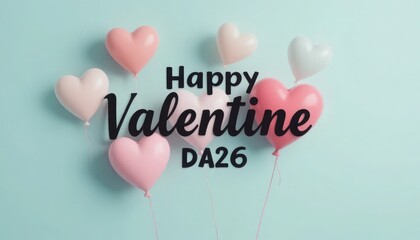 Pink and white heart balloons with Valentine text pink balloons