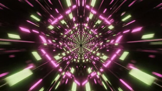 Pink and green neon lights exploding from center explosion