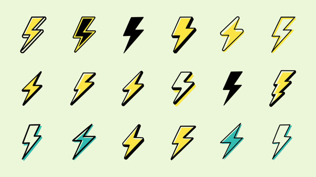 A repeating pattern showcases numerous black and yellow lightning bolt icons against a pale green background creating a vibrant design high quality professional detailed modern elegant