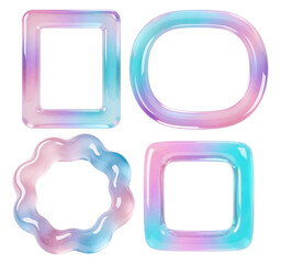 Pastel Glossy Jelly Borders in Y2K-Inspired Style, Wavy and Square 3DSet of Colorful Frames Isolated. 