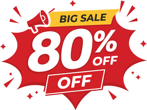 Vector art of red sale badge with 80 percent off text and megaphone