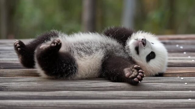 Pandababy rollt sich im Sitzen