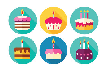 birthday cake icon set vector on white background