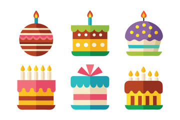 birthday cake icon set vector on white background