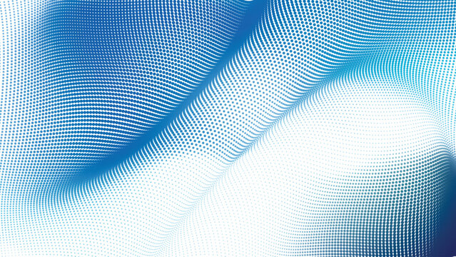 Abstract blue dot wave pattern illustration with flowing contours and bright highlights