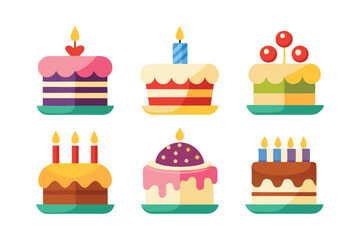 birthday cake icon set vector on white background