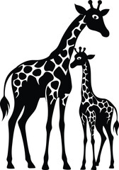Giraffe silhouette, A silhouette of a giraffe standing against a plain white background, Giraffe outline,  Giraffe icon, Giraffe shadow