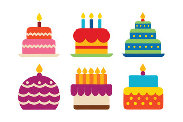 birthday cake icon set vector on white background