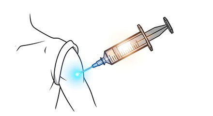 Medical injection illustration of syringe and arm