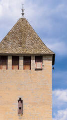 Western Jackdaw Flying Toward Medieval Stone Tower Roof
