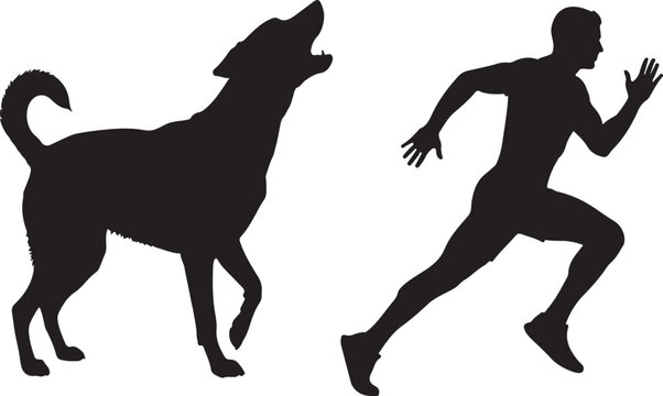 Barking dog behind runing man