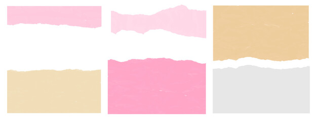 Soft pastel torn paper texture set featuring pink, beige, and neutral tones, ideal for scrapbooking, wedding invitations, greeting cards, collage art, journaling, social media templates, and creative 