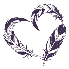 Heart shape formed from abstract, elegant feathers with a sense of motion, symbolizing freedom, lightness, and grace. Vector illustration. © Md