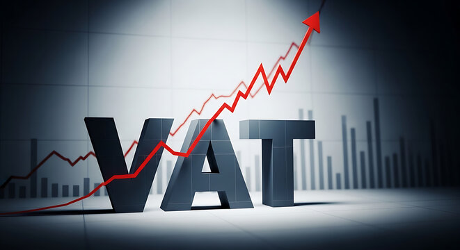 VAT Revenue Growth Chart Showing Increasing Trend with 3D Letters and Red Arrow
