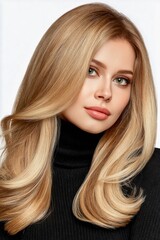 Fototapeta premium Woman with long blonde hair poses for a close-up portrait