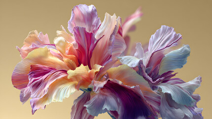 una flor exotica de estilo surrealista colorido en tonos pastel sobre un fondo liso abstracto 