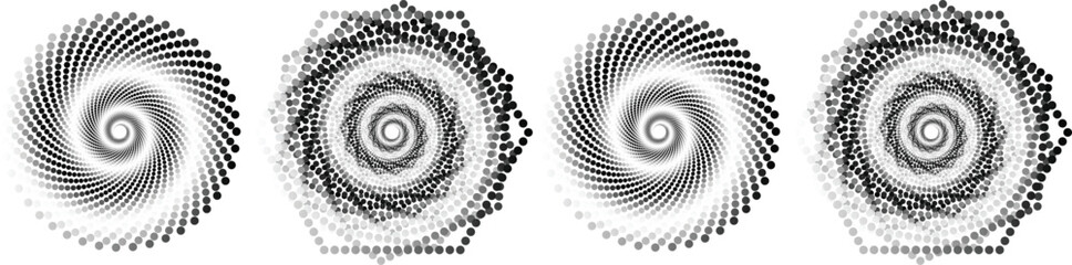 Black White Dot Spiral Monochrome Circular Halftone Optical Pattern Vector