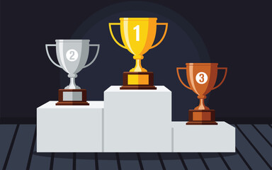 Winner Podium Trophy Award Gold Silver Bronze Ranking Ceremony Vector