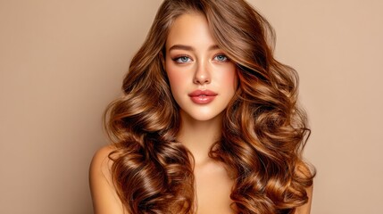 Naklejka premium Model poses with curly hair in studio setting during daylight
