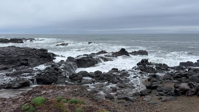 King Tide (unusually high tide and waves) on the Oregon coast in Yachats, Oregon.