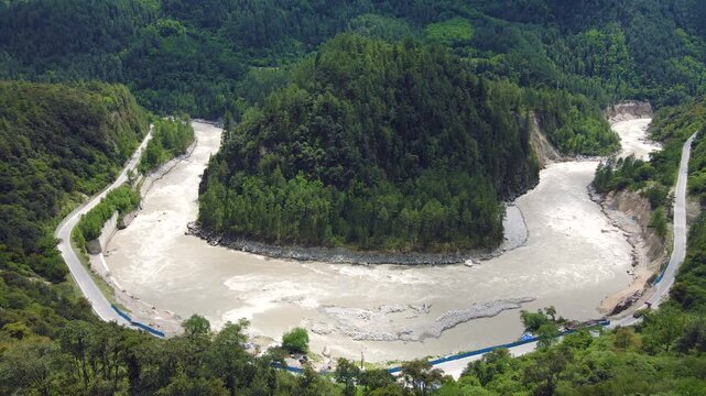 Aerial View of Tsangpo River Parung China Landscape Photography