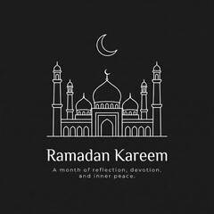 Ramadan Kareem celebration with mosque and crescent moon