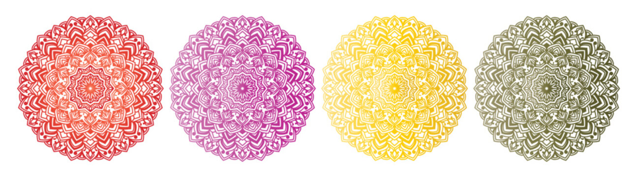 Indian flower mandala art with luxury golden circle frame transparent vintage gold circular pattern