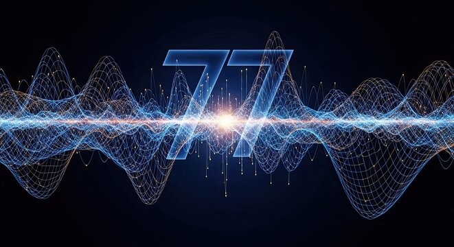 Abstract digital wave with number 77