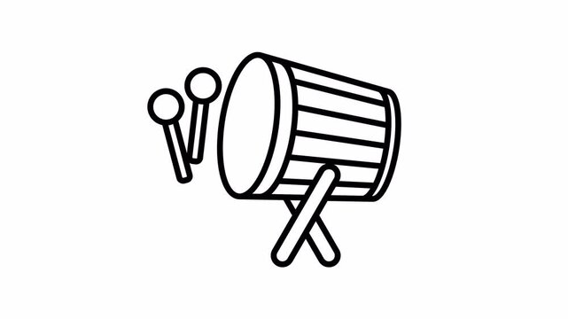 Bedug Drum Icon, Minimalist Outline Animation, Seamless Loop Motion, 4K Transparent Background