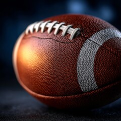 Fototapeta premium Football resting on a surface in low light setting