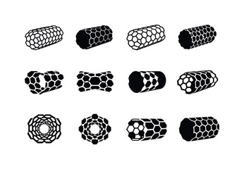 Carbon Logo Variations. Carbon. Icon set. Set Logo of carbon: nanotube structure. harmonious logo variations of the same emblematic concept, each