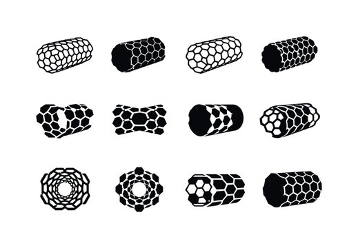 Carbon Logo Variations. Carbon. Icon set. Set Logo of carbon: nanotube structure. harmonious logo variations of the same emblematic concept, each